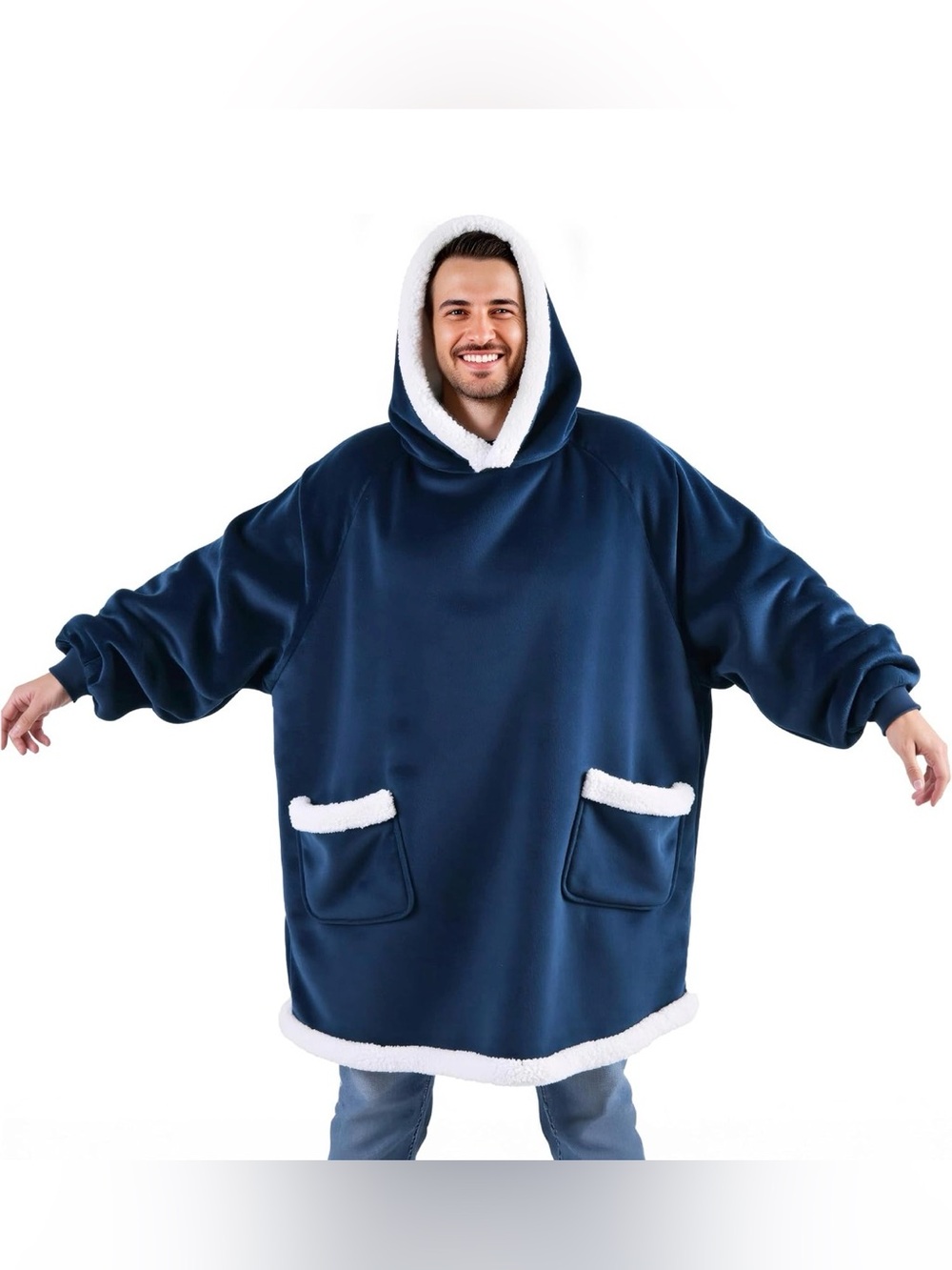 Bedsure Wearable Blanket Hoodie in Navy Blue - one size fits all (oversized)